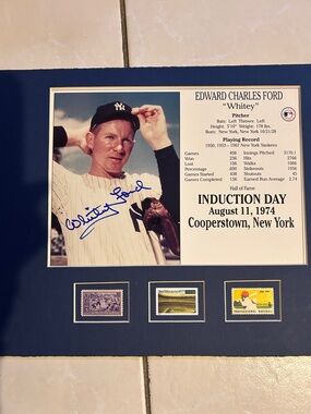 Whitey Ford Signed Baseball Memorabilia Wall Display - Blue